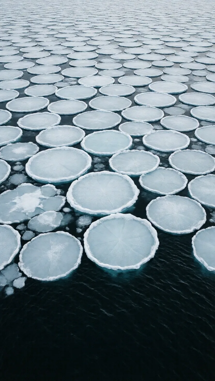海が凍って、縁が立った氷のパンケーキに