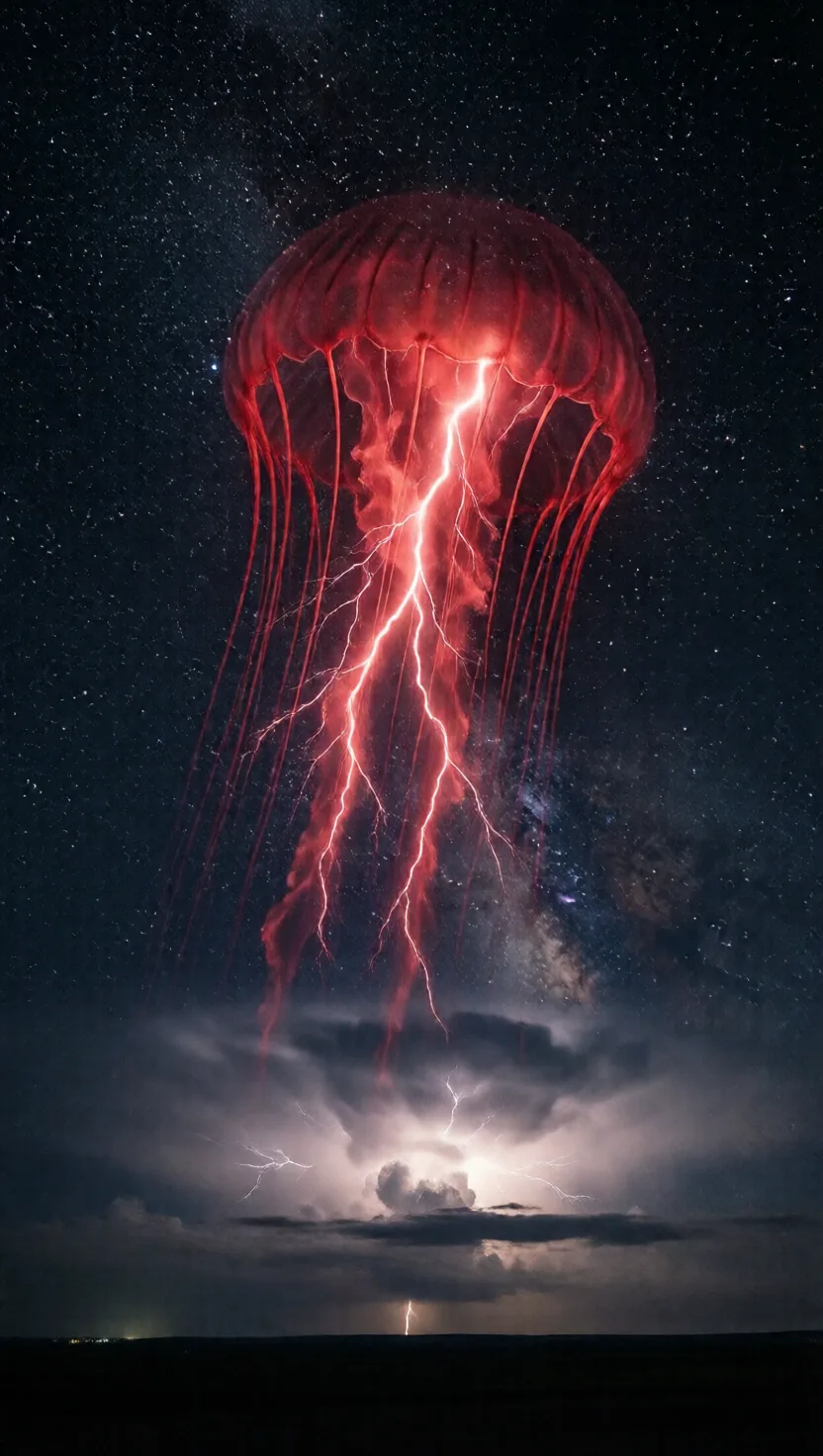 Some lightning shoots up, toward space