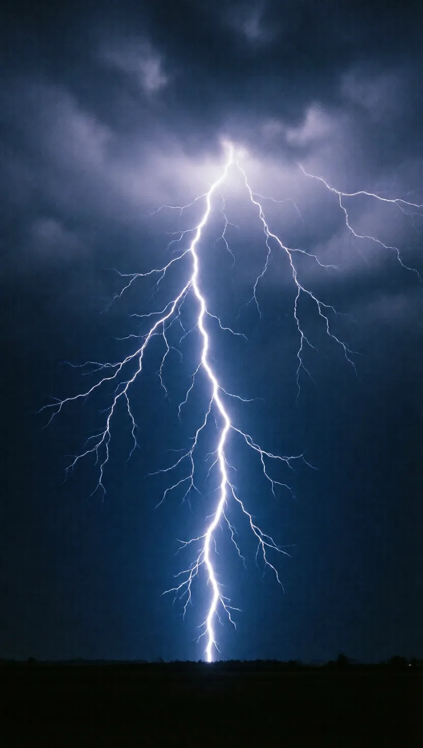 A lightning bolt is barely thumb-wide