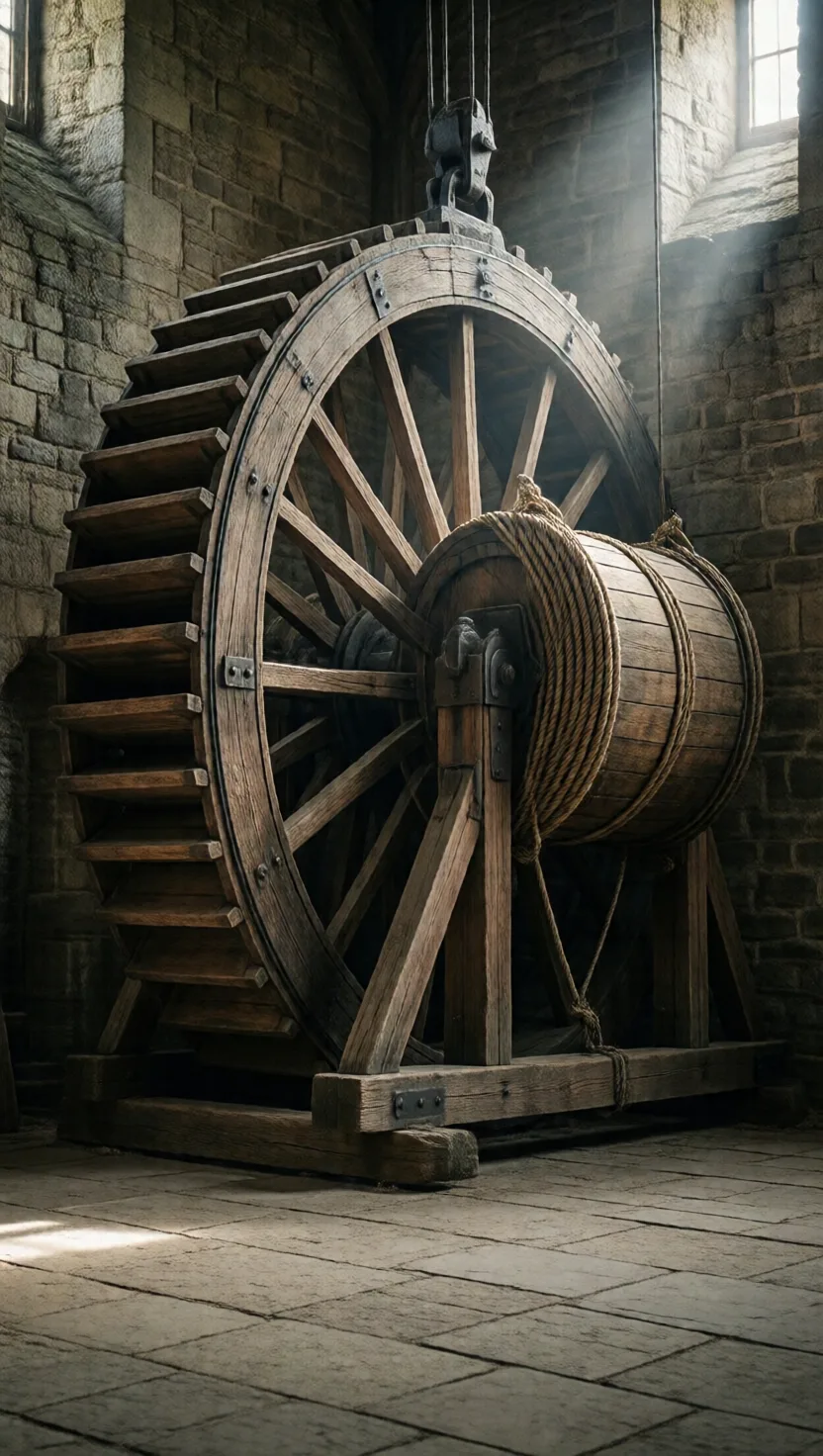 One man walking in a wheel raised cathedrals