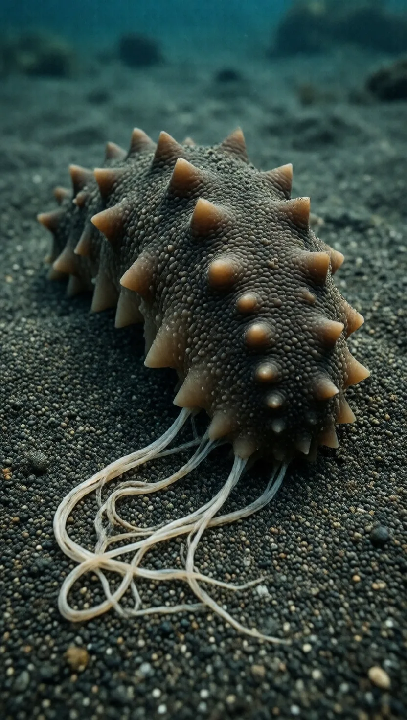 Cornered, a sea cucumber fires sticky threads from its gut
