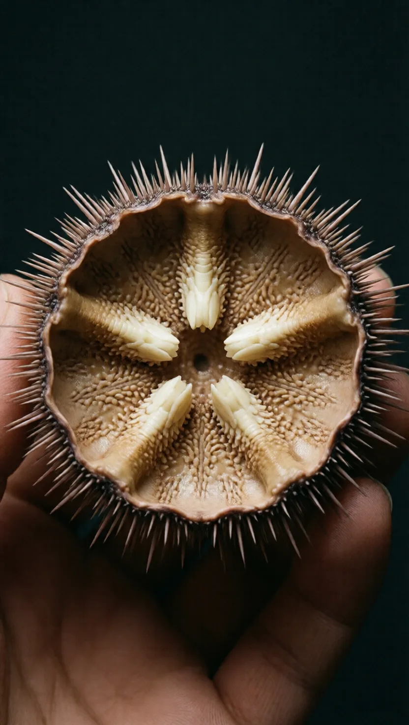 A sea urchin's five teeth sharpen themselves by chipping