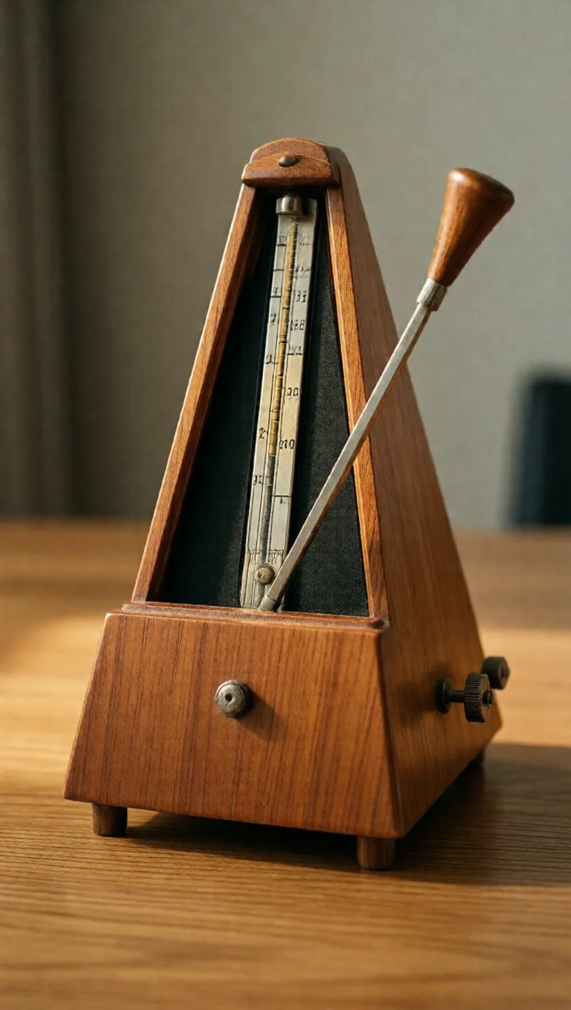 A metronome ticks slow with its weight up top