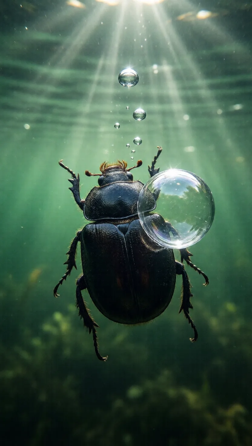 Este escarabajo se sumerge con su propio tanque de aire