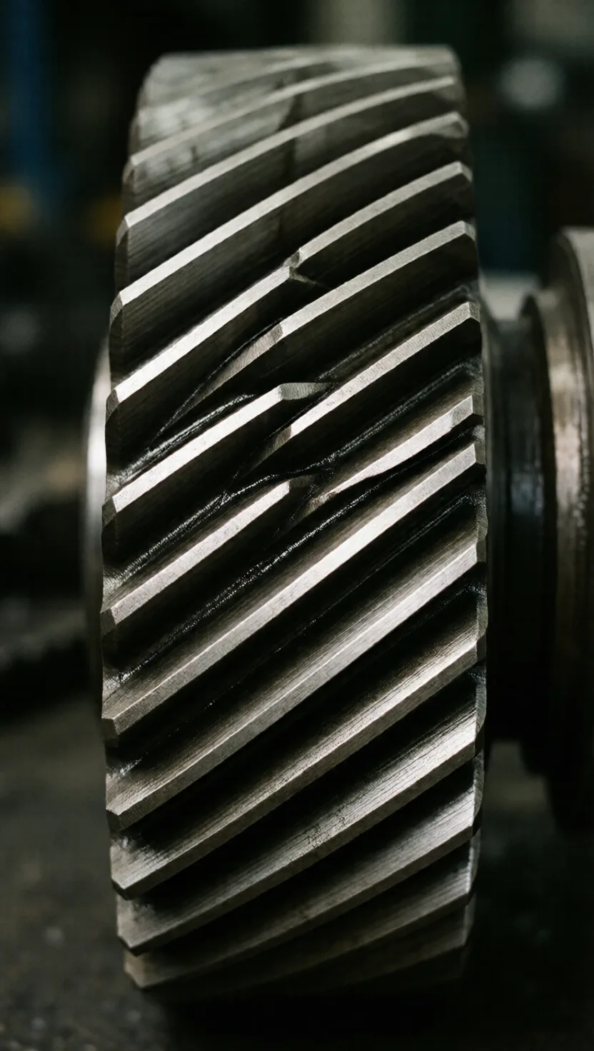 Two leaning tooth rows that cancel their own sideways shove