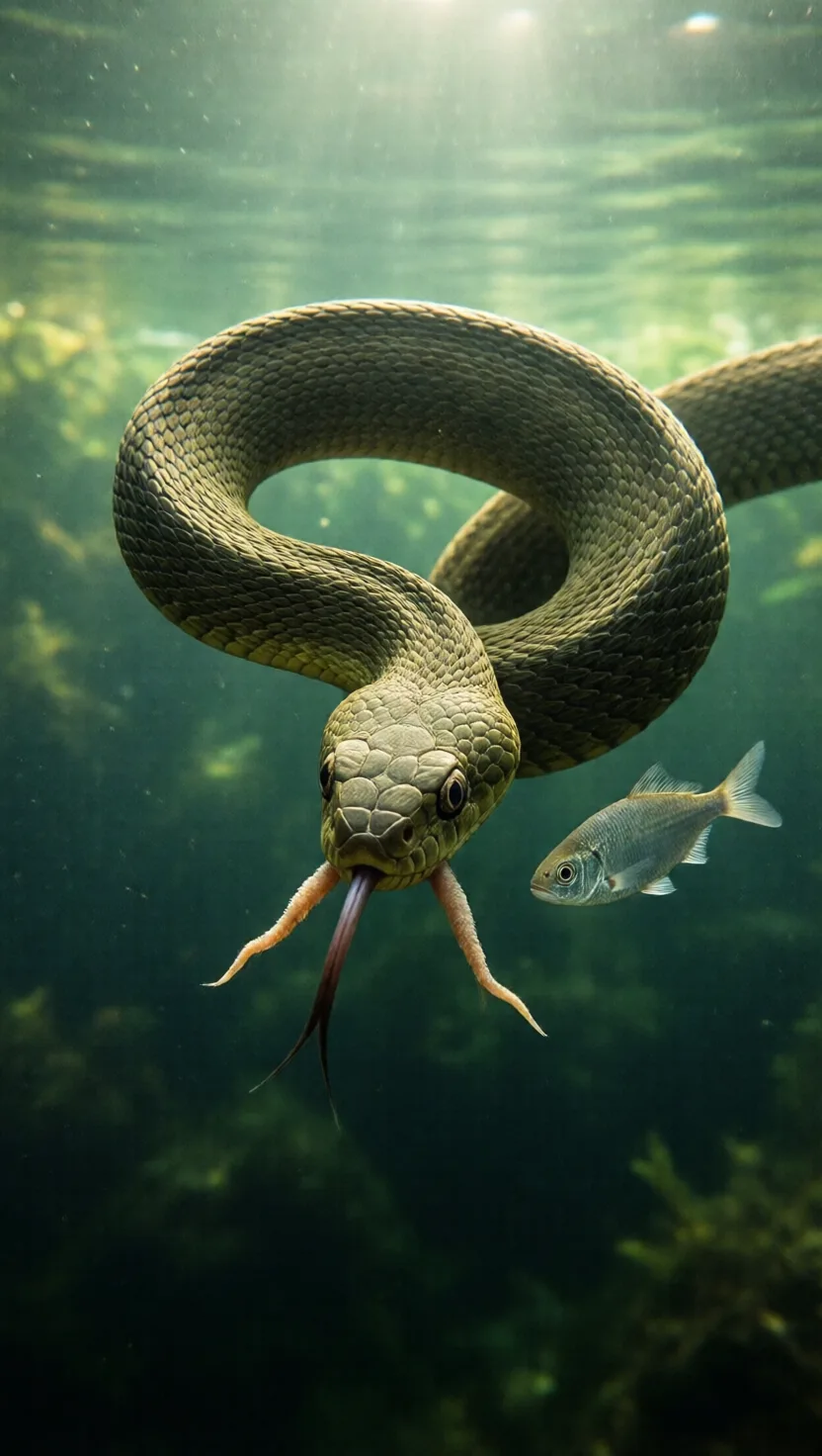 This snake fakes a move to steer fish into its mouth