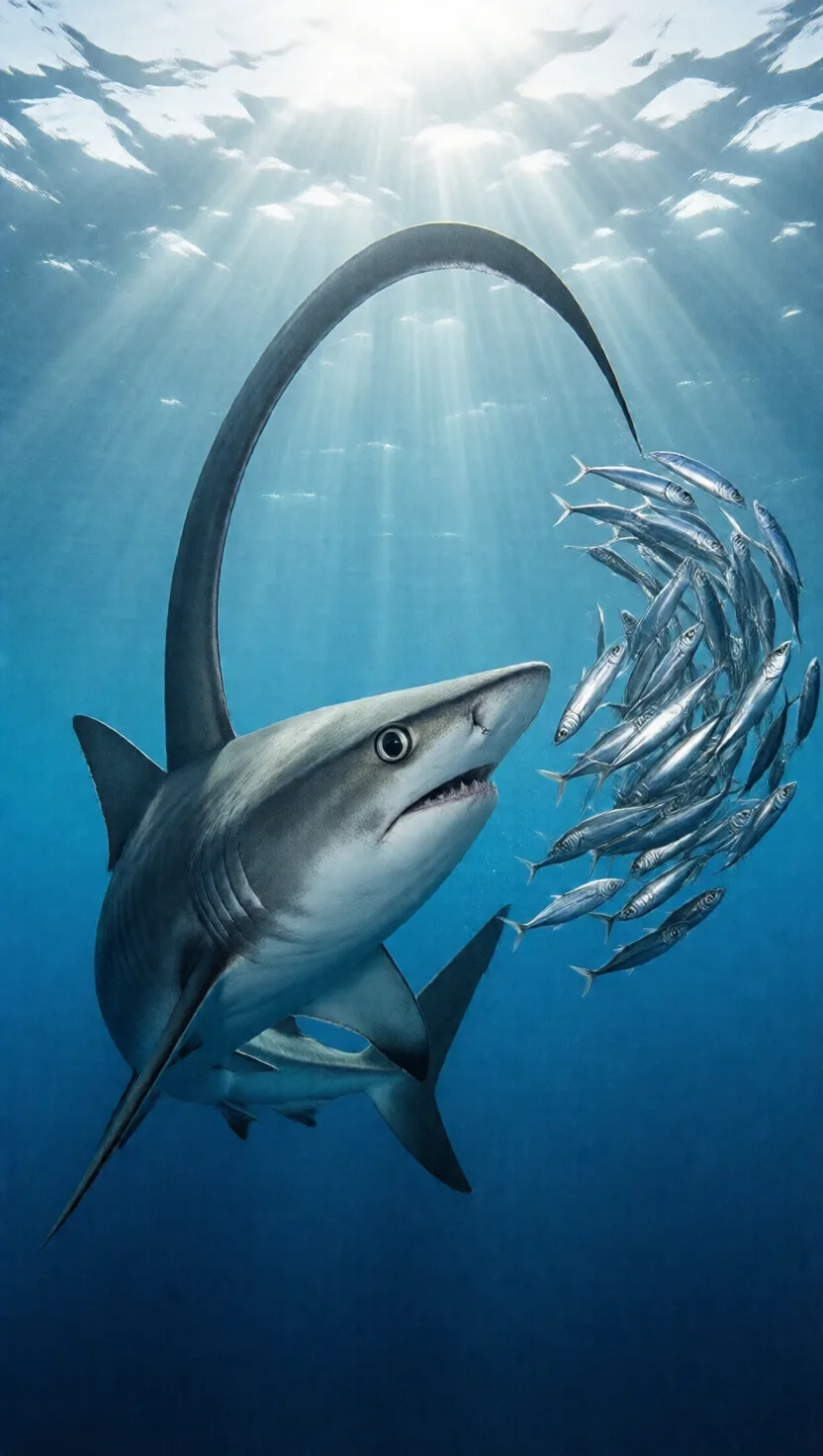 The thresher shark hunts by whipping fish with its tail