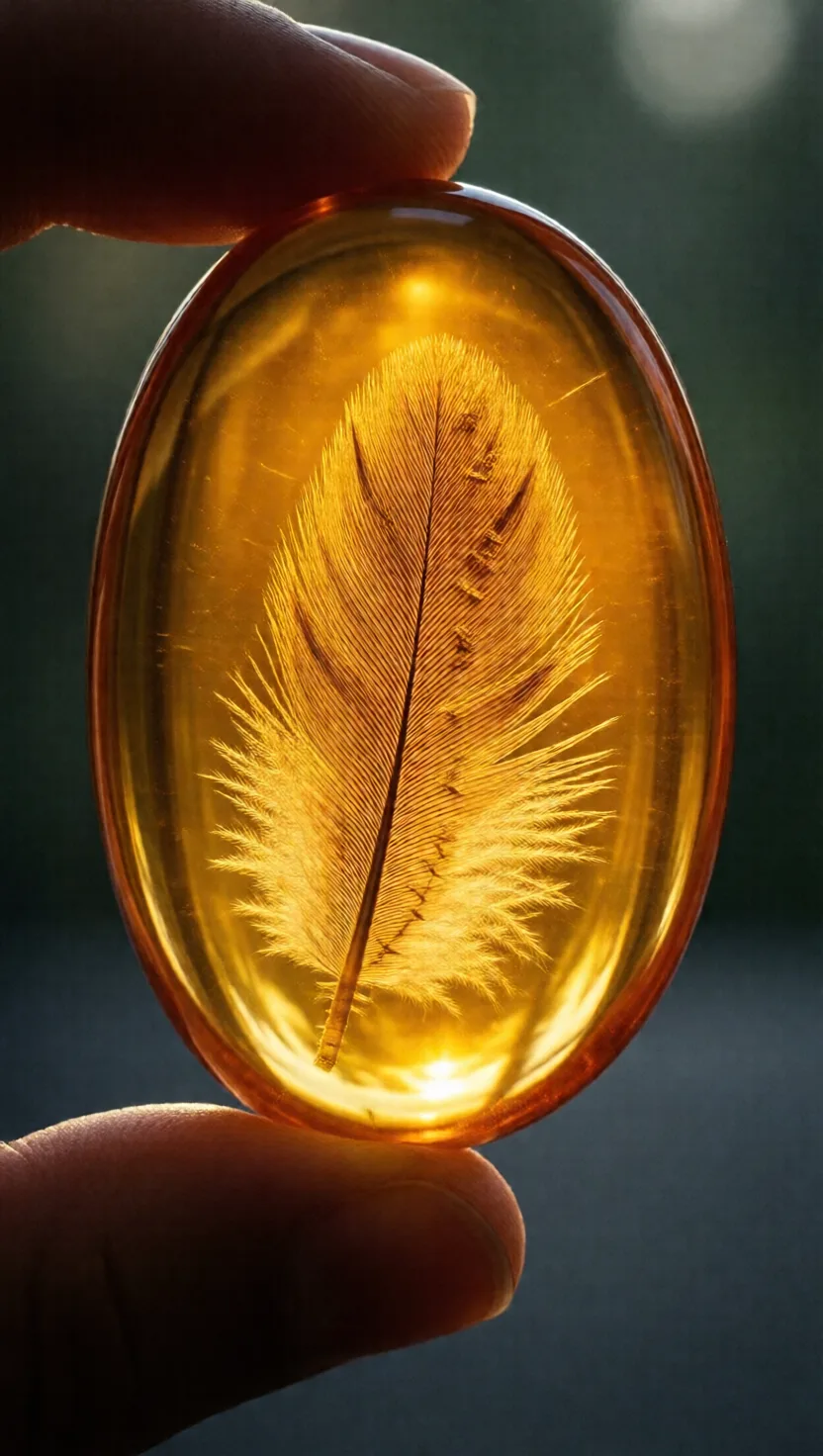 A dinosaur's feathered tail, trapped in amber