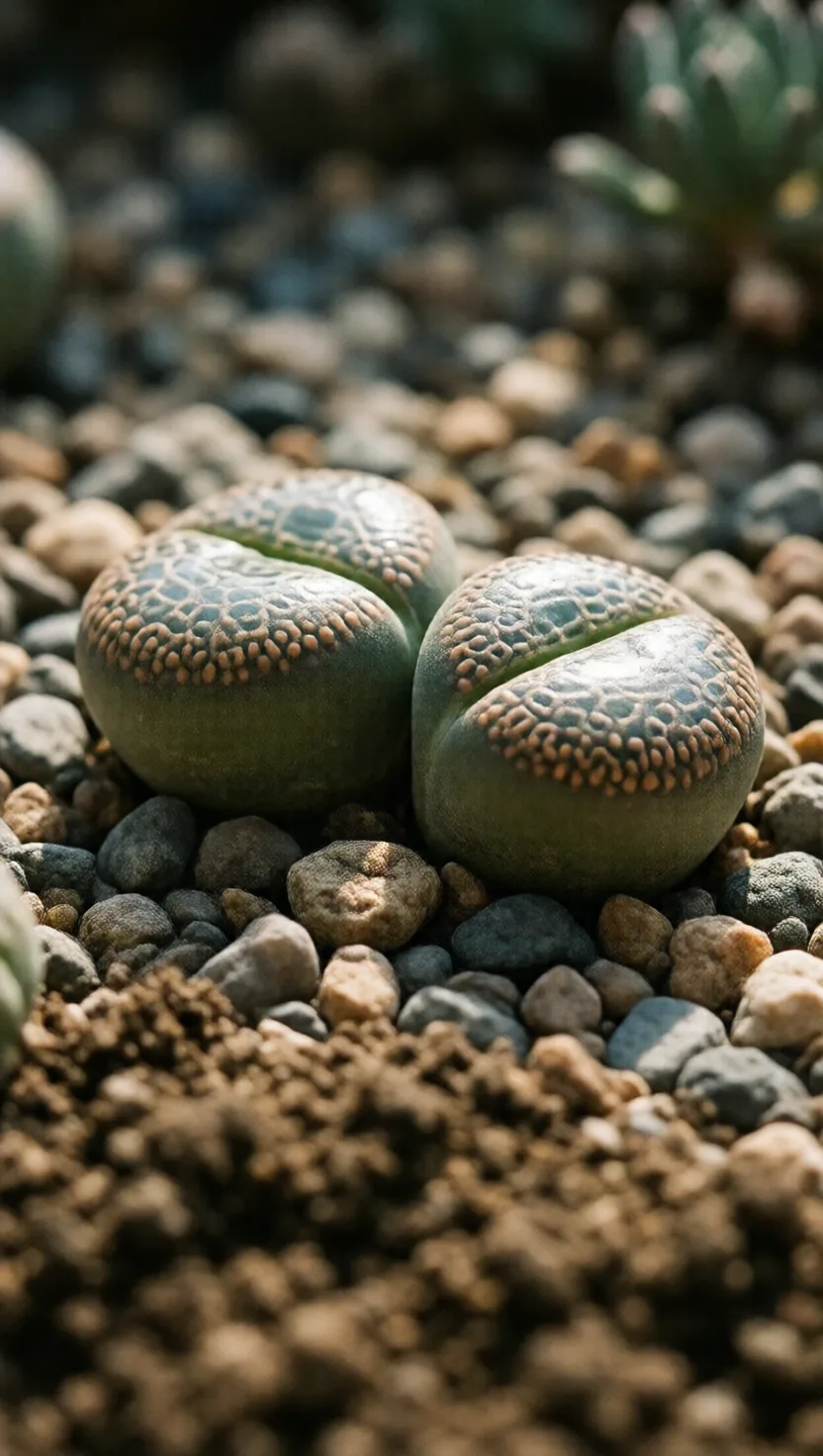 This pebble-like plant is mostly buried, lit within