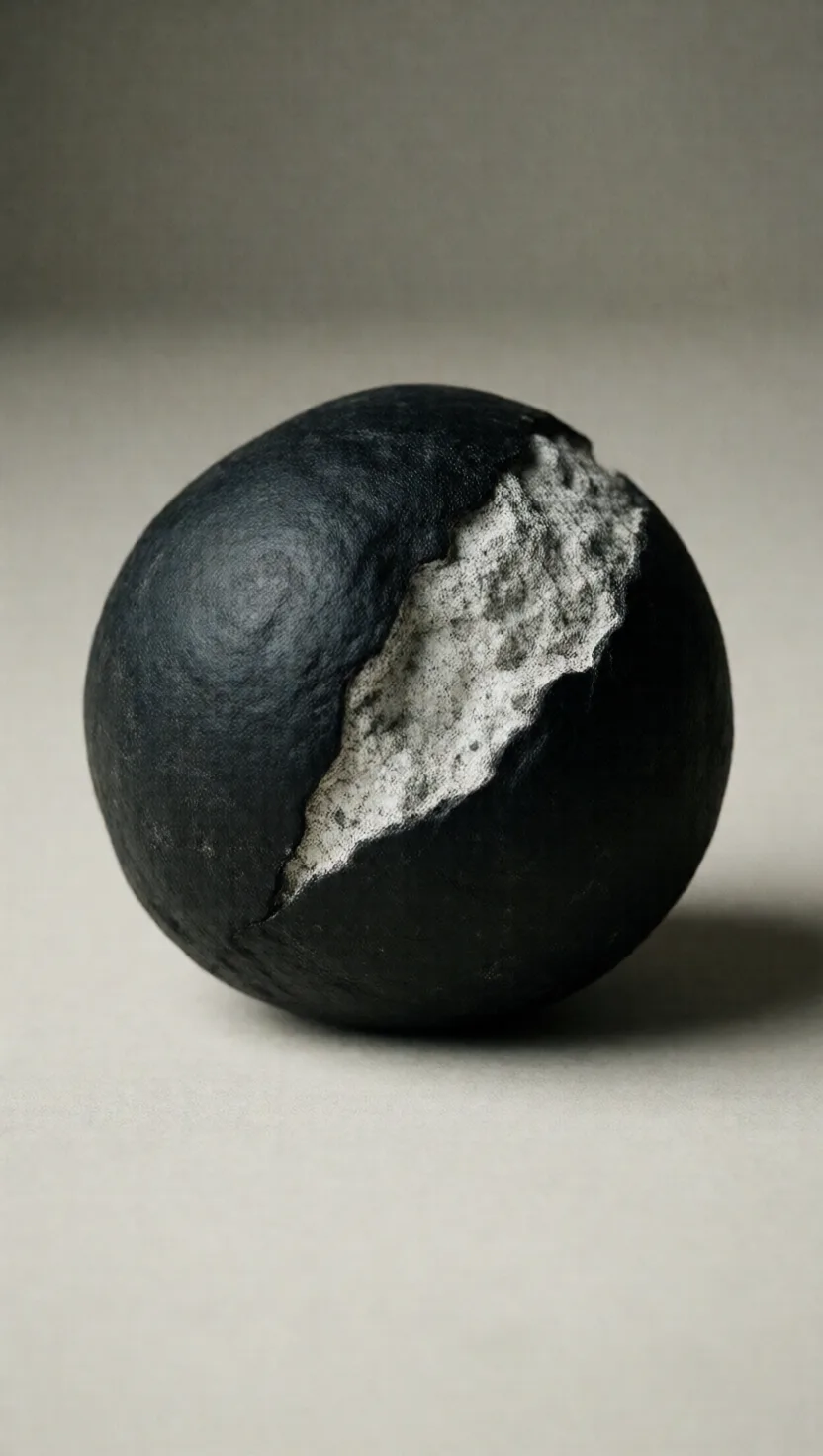 A black glaze melted on in seconds of falling