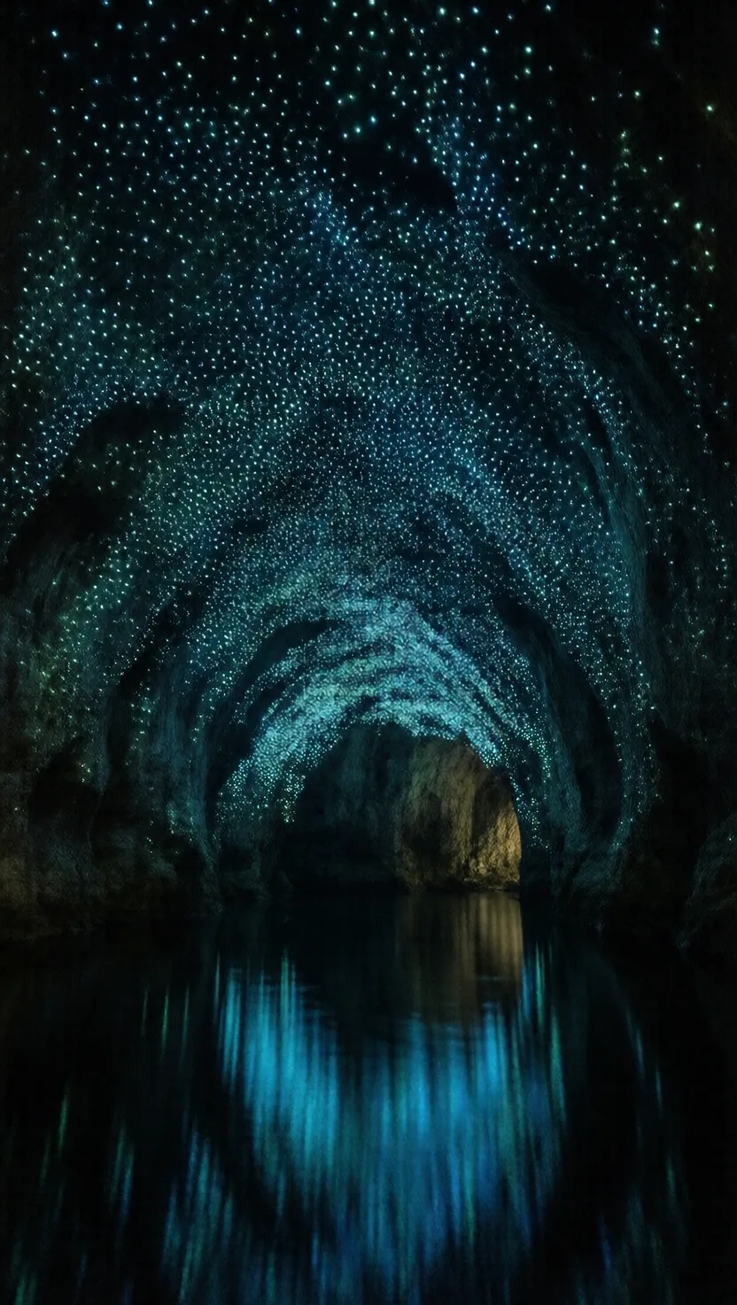 Este techo de cueva estrellado es un enjambre de larvas hambrientas