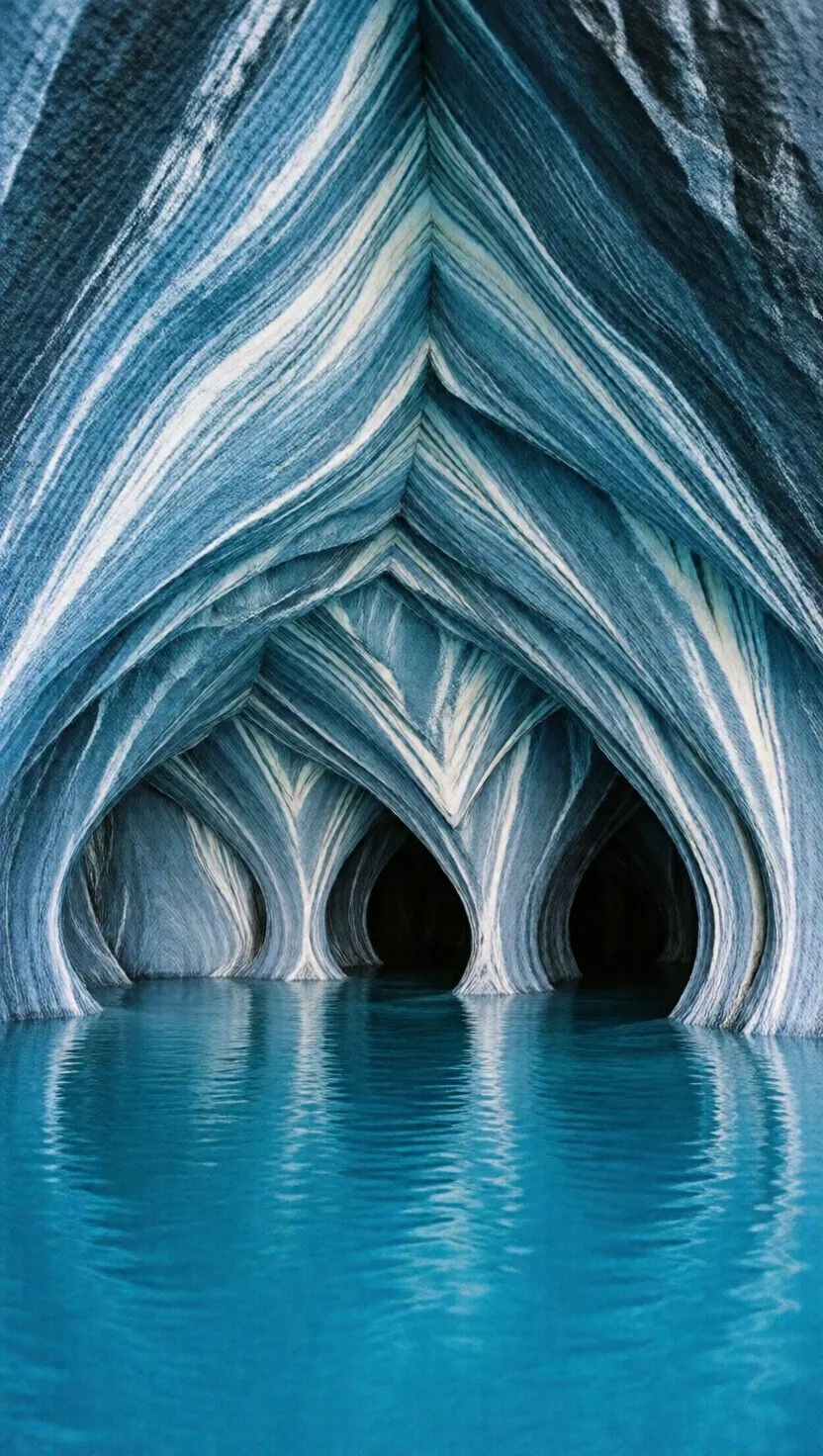 Estas cuevas de mármol azul las esculpieron las olas de un lago