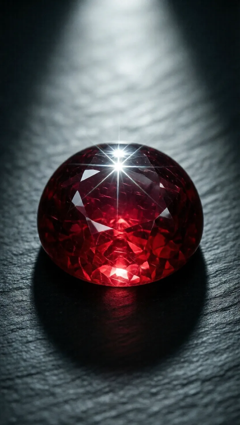 A star floats in garnets from just two places