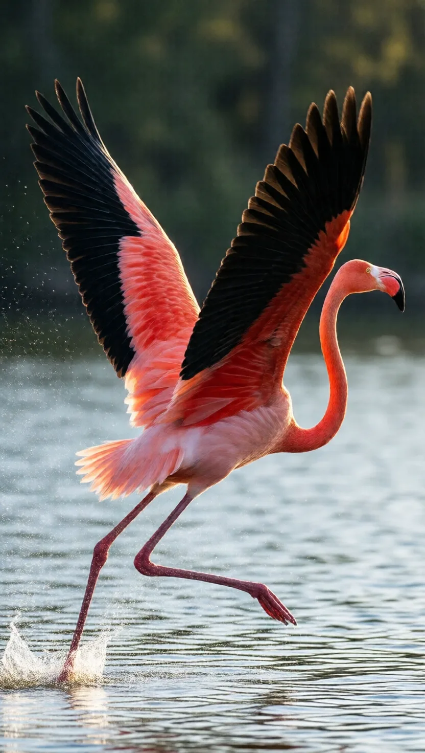 A flamingo's wings hide a band of jet black