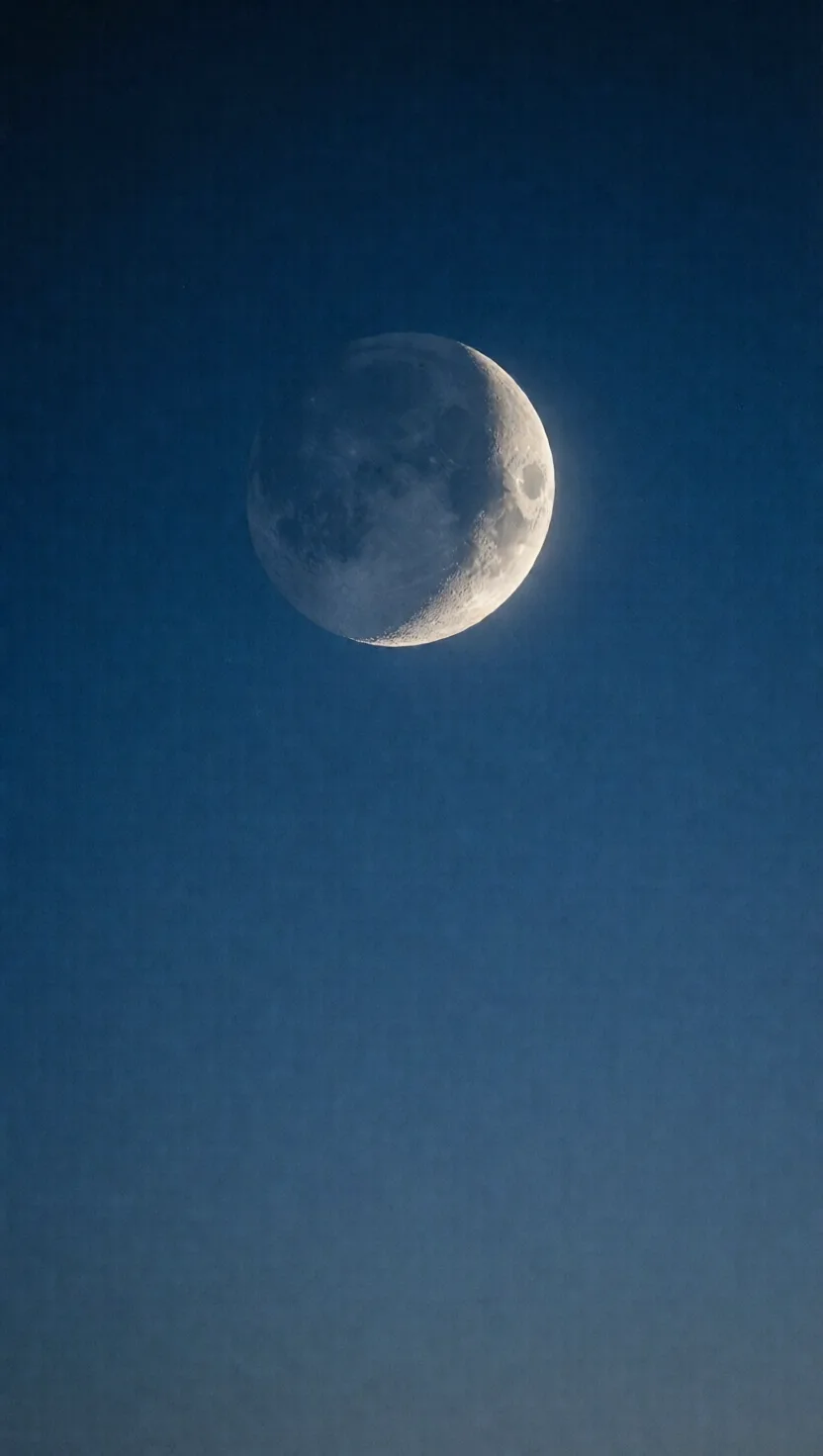 A crescent moon's dark half is lit by Earth