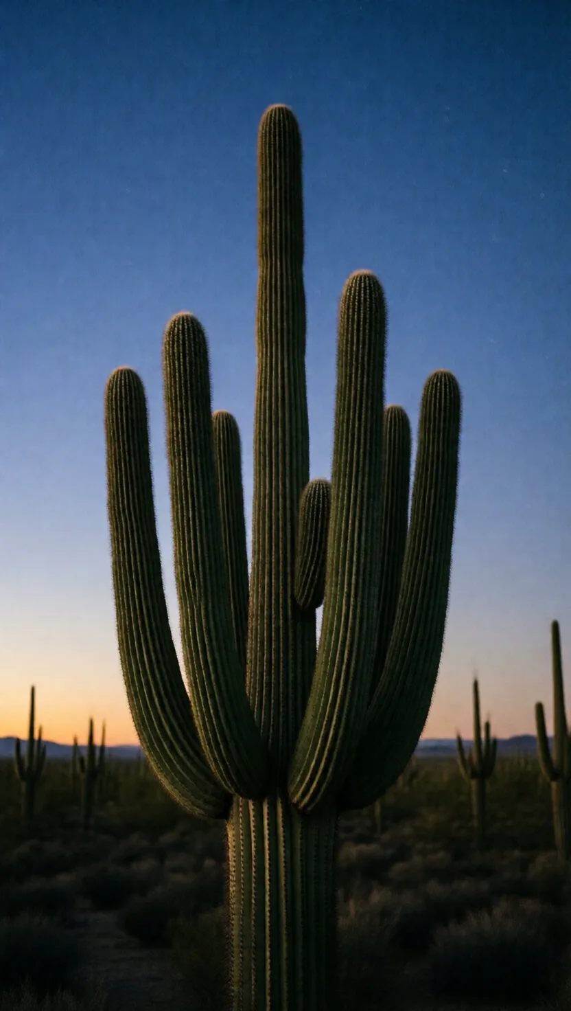 Un cactus respira solo después del anochecer