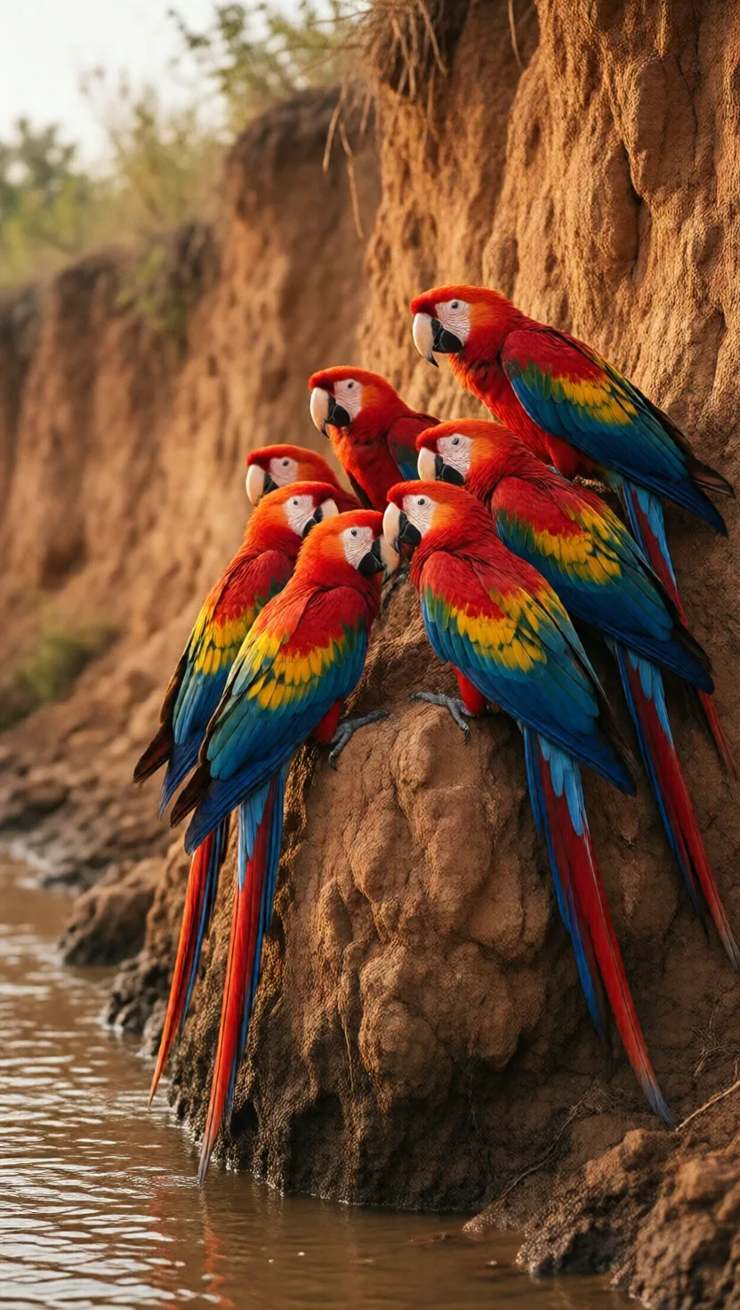 Macaws crowd cliffs to eat dirt