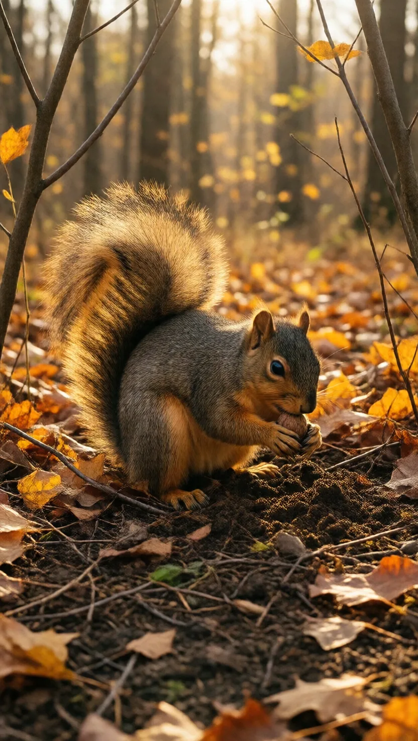 A squirrel files its nuts like folders