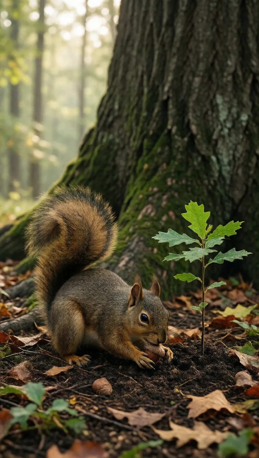 The oak forest was planted by forgetful squirrels