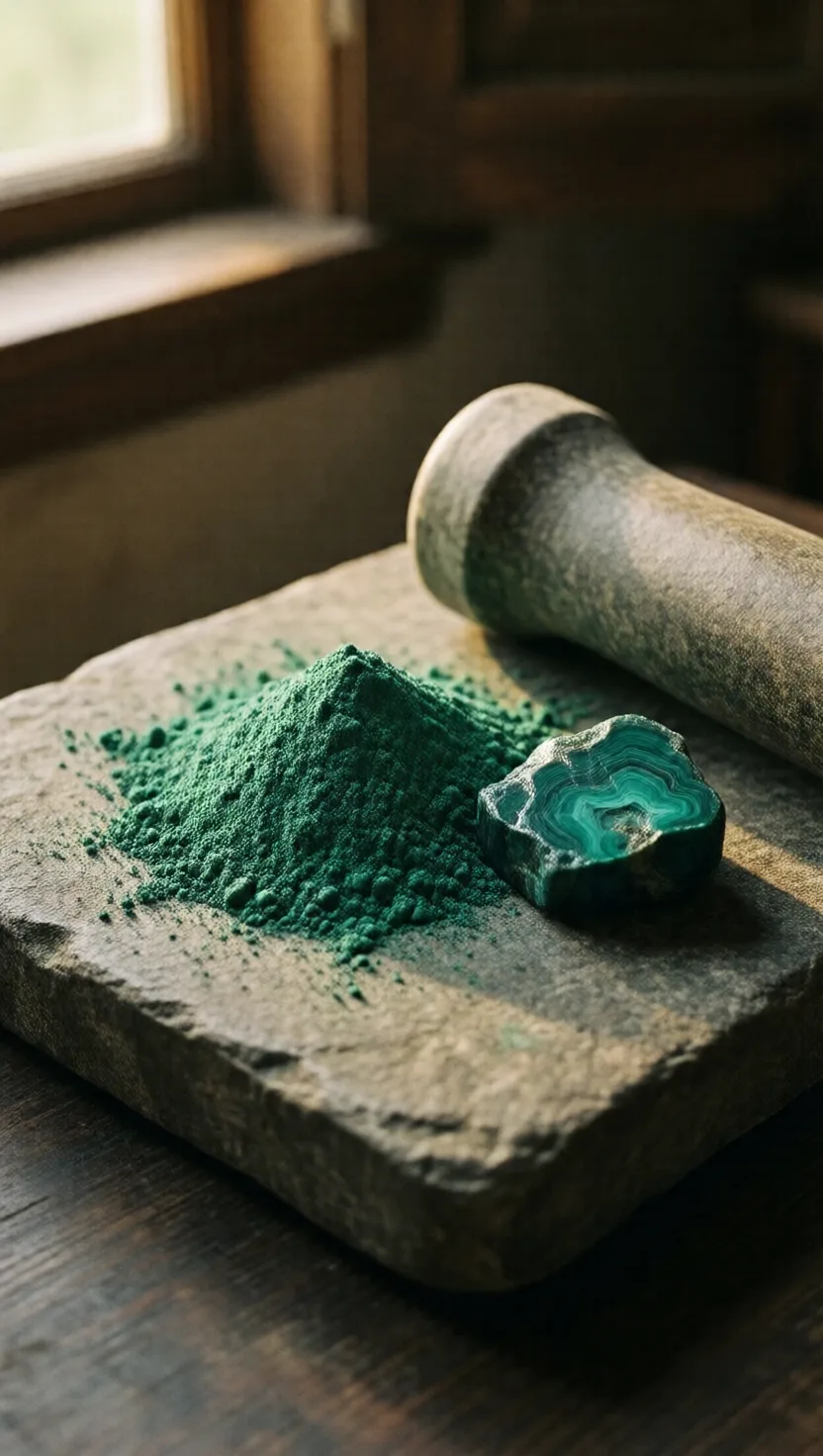 The oldest green paint was ground from this rock