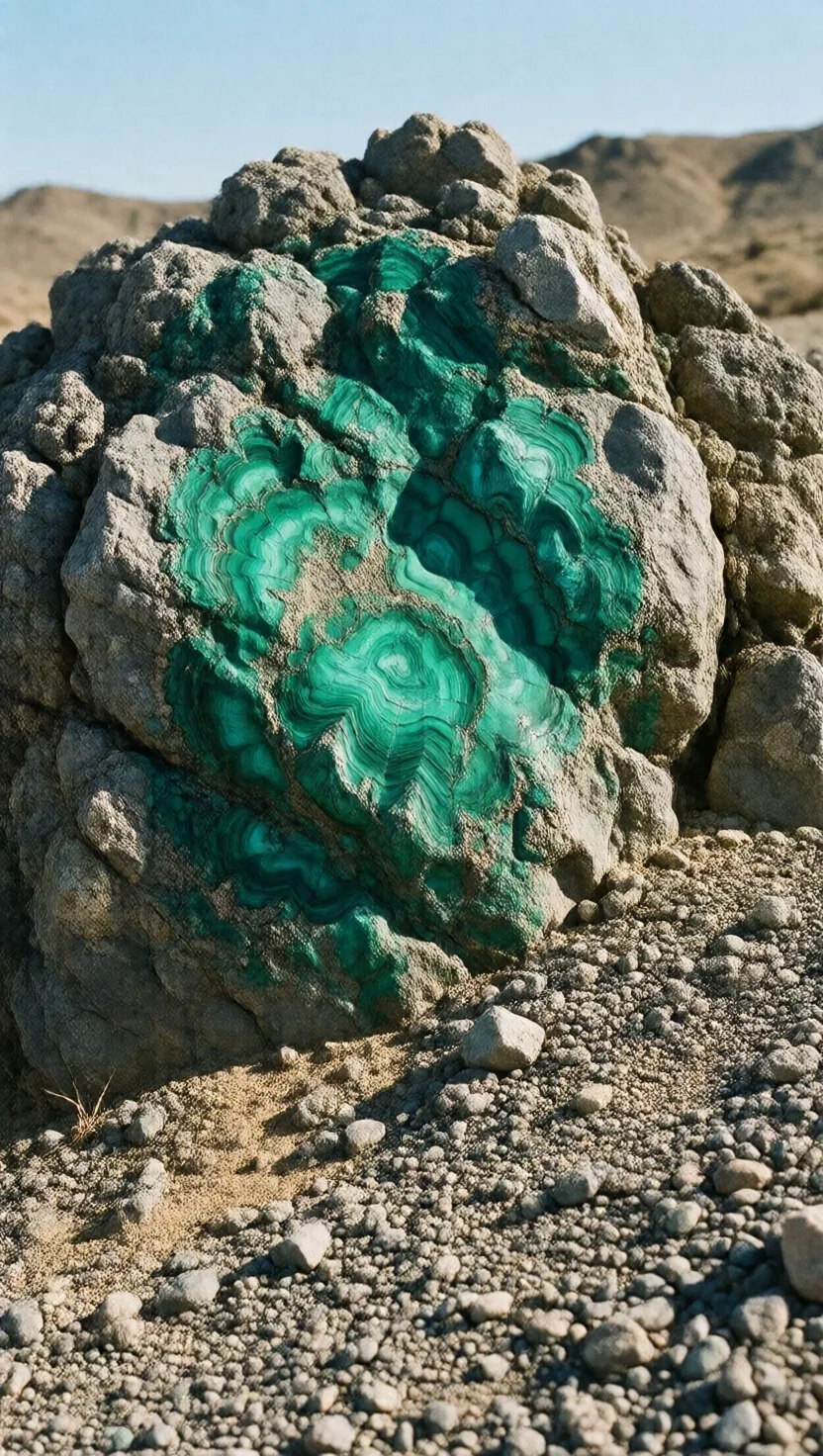 A green smear on bare rock means copper below