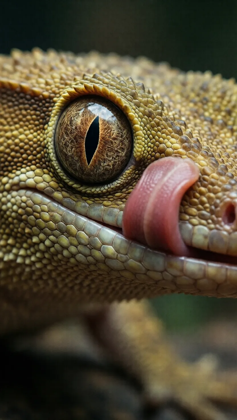 Sin párpados, se lame los propios ojos para limpiarlos