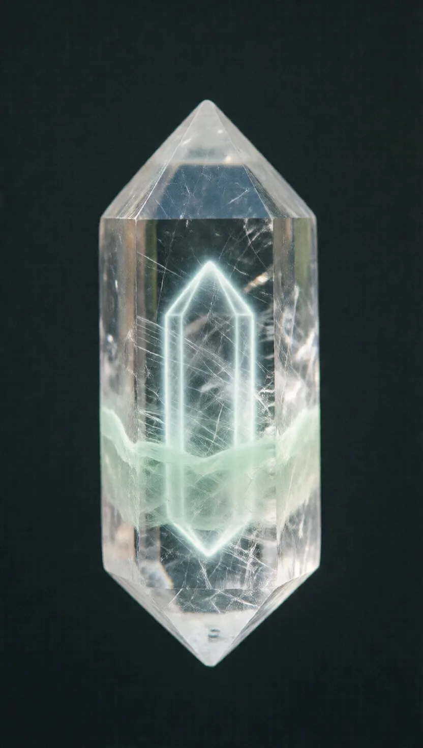 A ghost crystal hides inside, frozen mid-growth