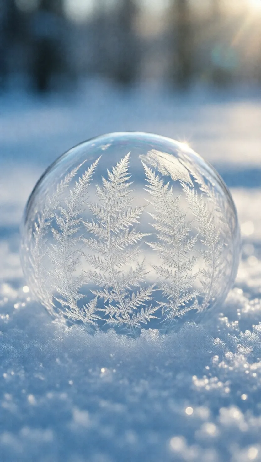 A bubble can freeze into a glass dome of ferns