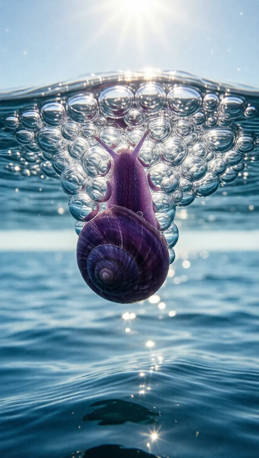 Este caracol navega el mar en una balsa de sus propias burbujas