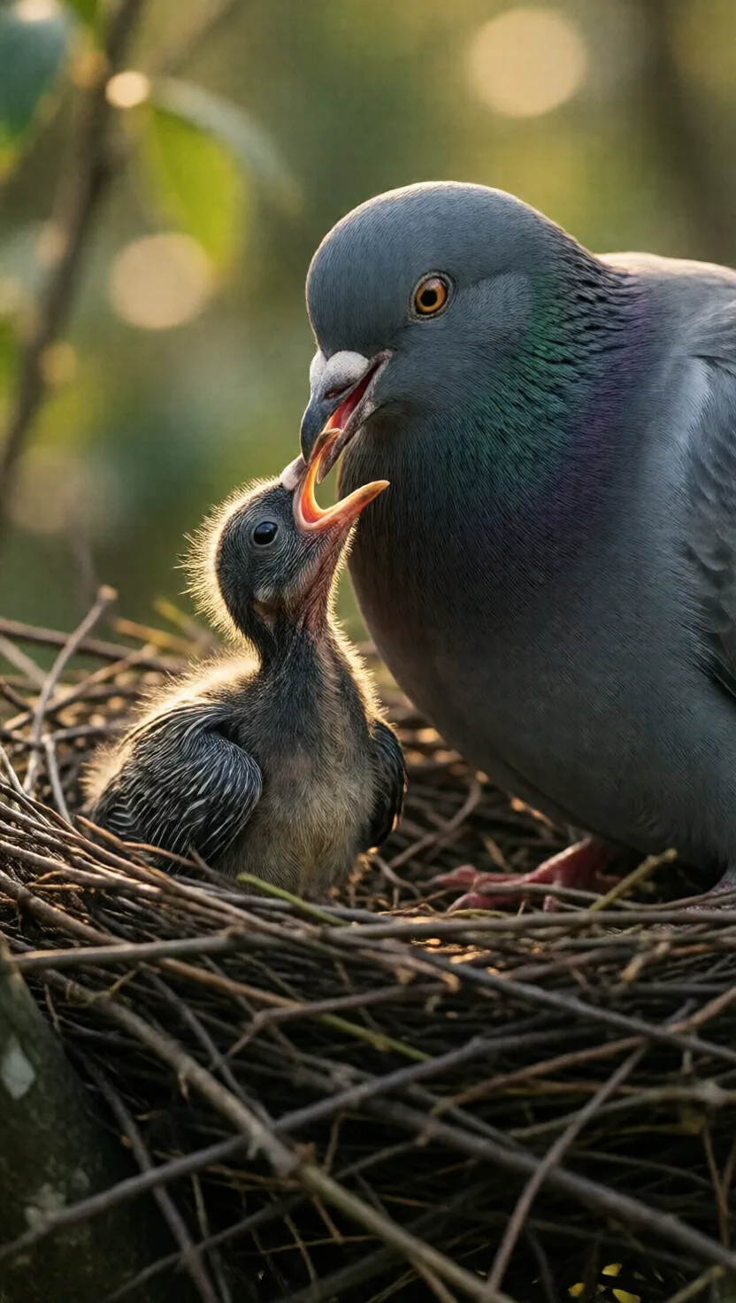 Pigeons feed their chicks milk from their throats