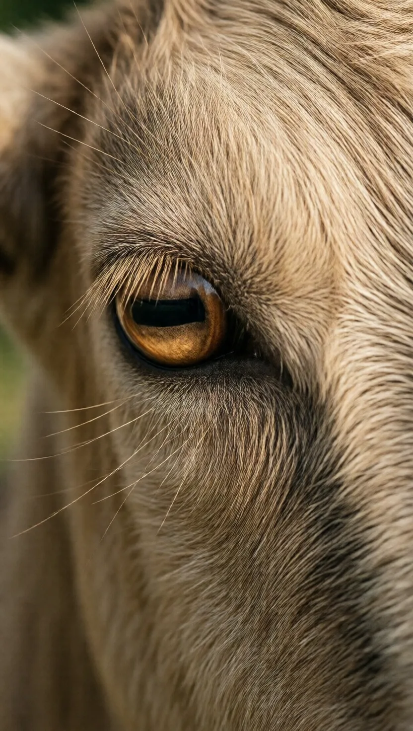 A goat's rectangular pupil stays level with the ground