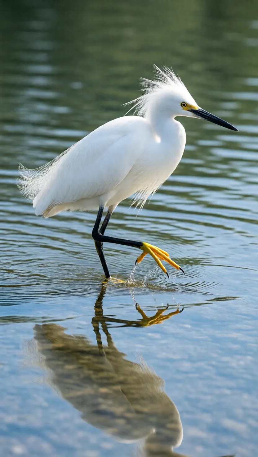 The snowy egret wears yellow feet to flush its prey