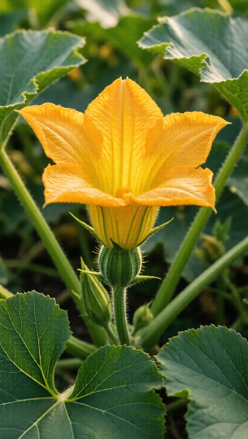 A pumpkin flower opens for a single morning only