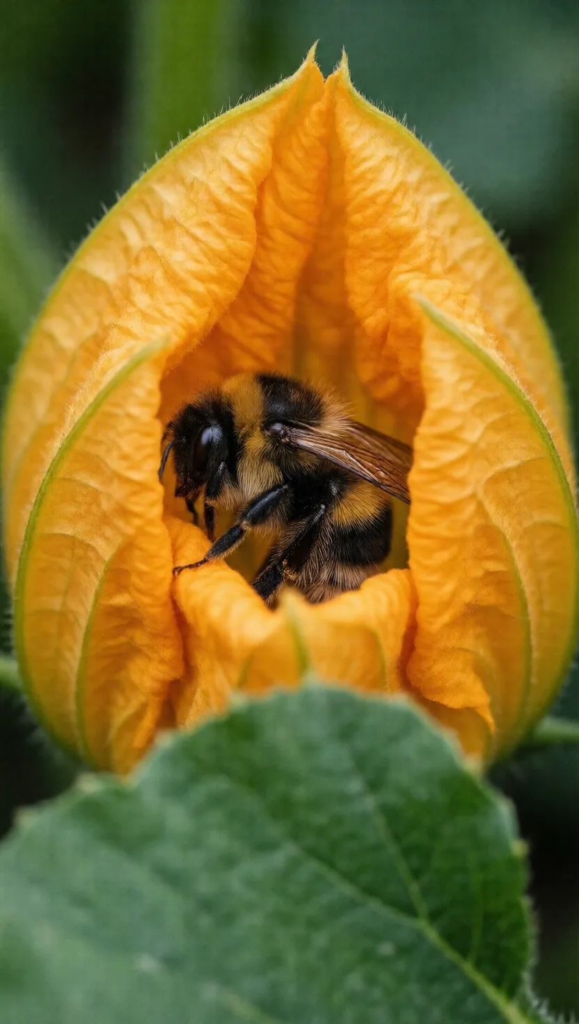 Squash bees eat only pumpkin pollen and sleep in the bloom