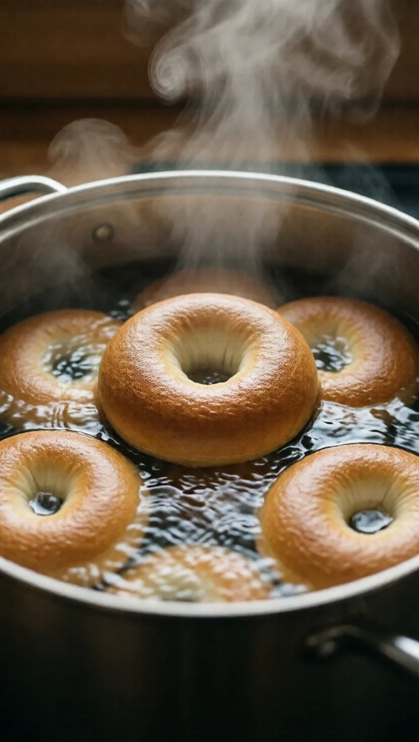 El bagel se hierve antes de hornearse