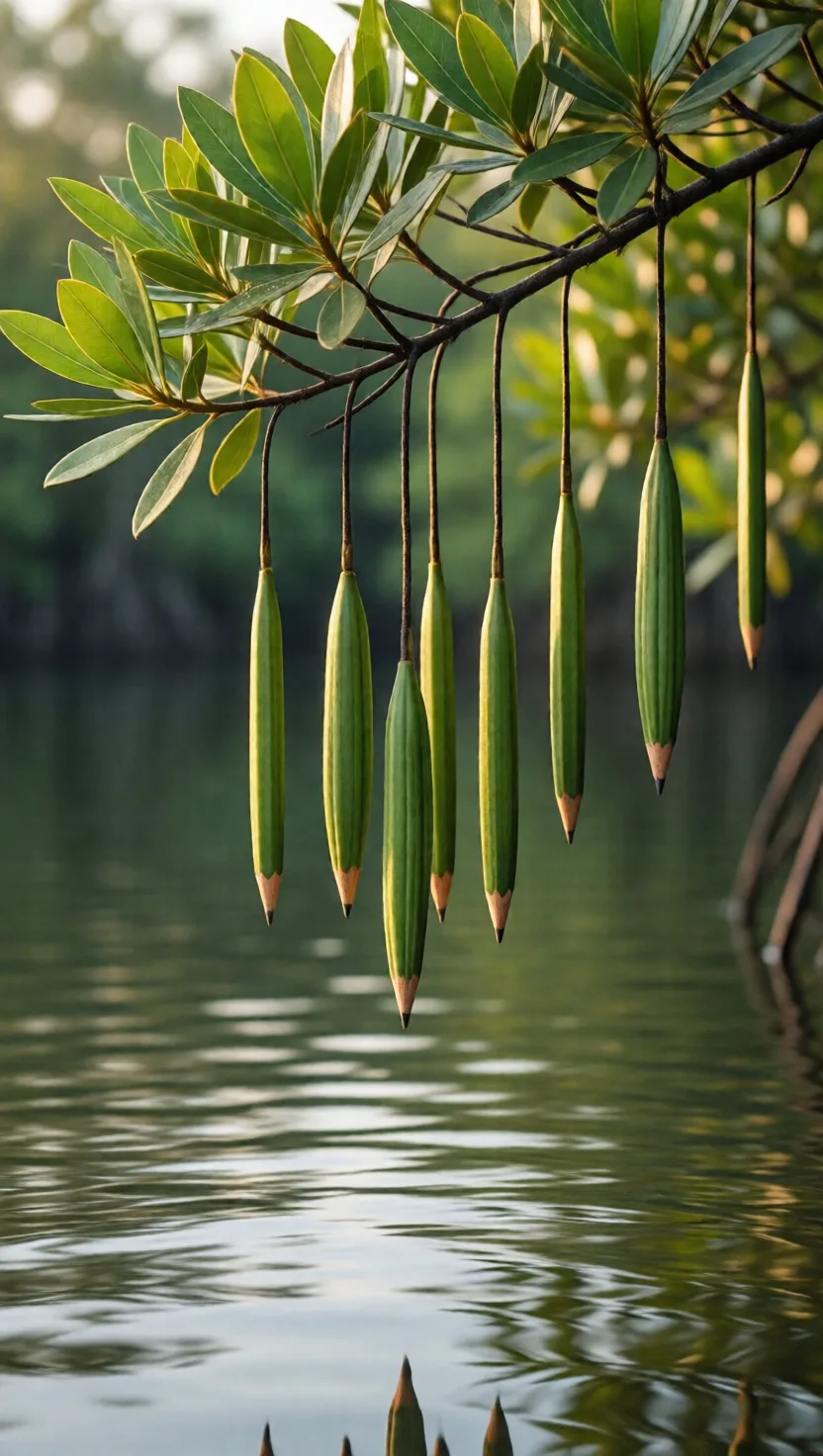 A mangrove sprouts its seedlings before they fall