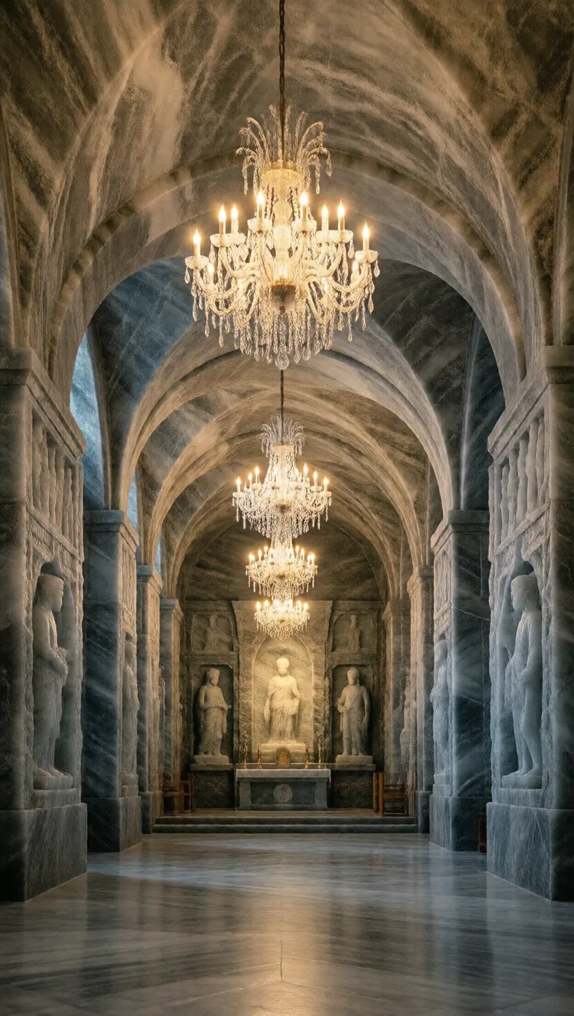 An entire cathedral carved from solid rock salt