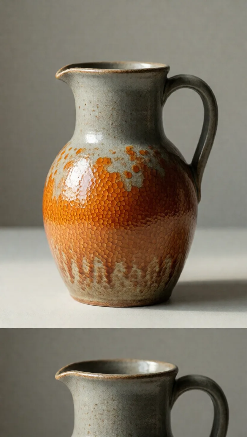 This jug was glazed by throwing salt in the fire