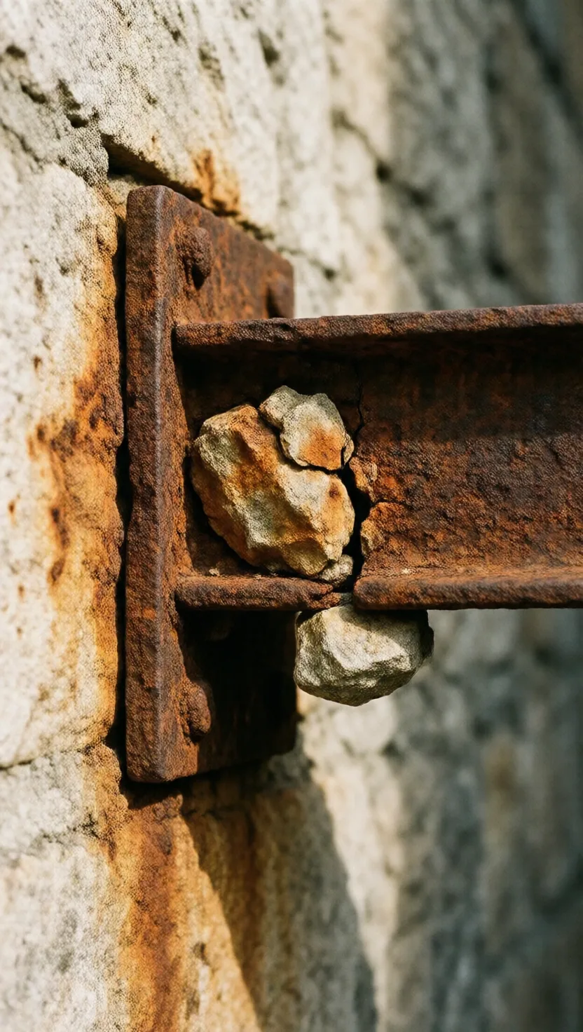 Rust pushes outward with the force to split stone