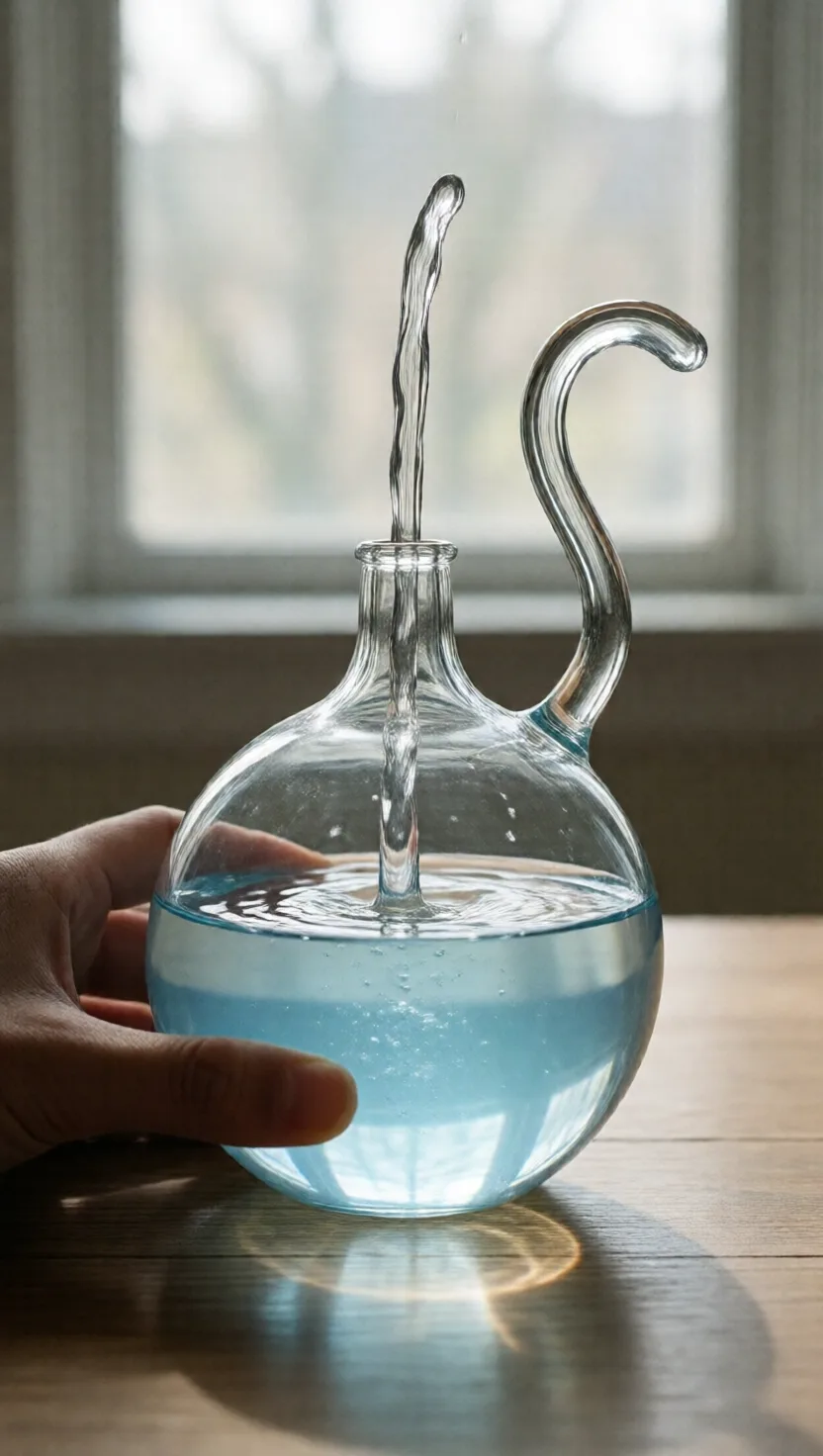 Un vaso que avisa de tormentas con el agua que sube