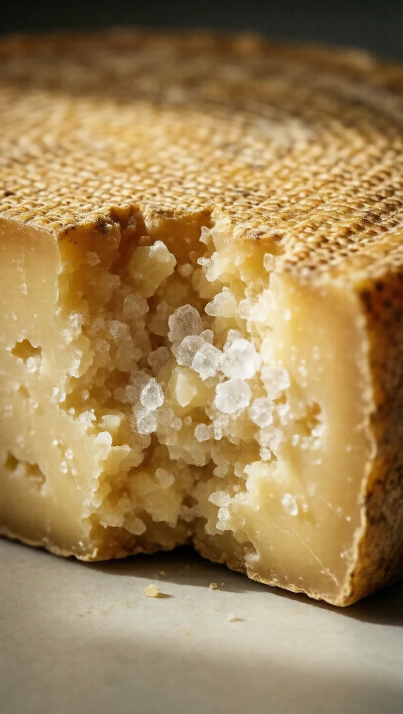 The crunchy bits in old cheese are crystals