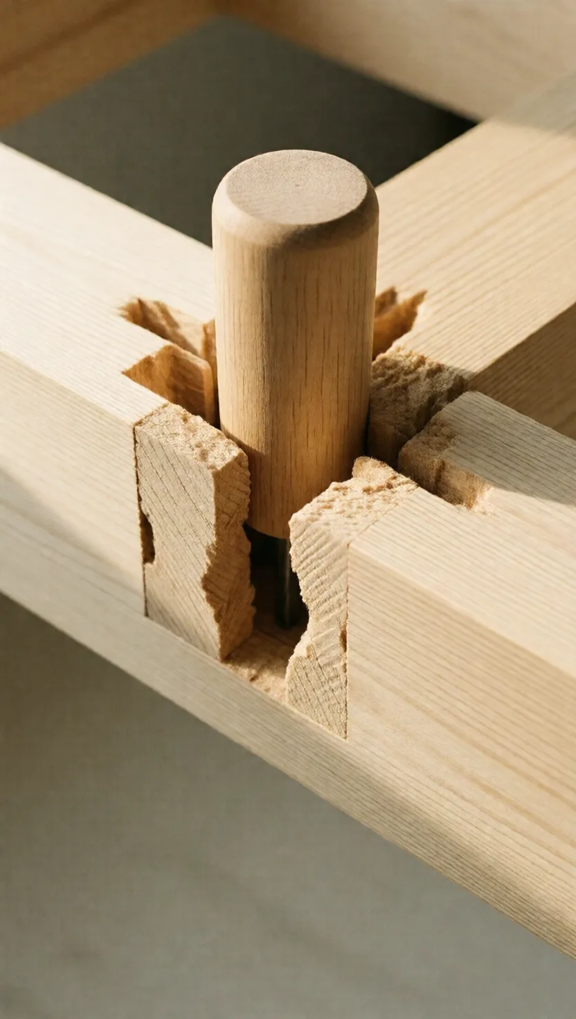 A peg in offset holes pulls a joint shut