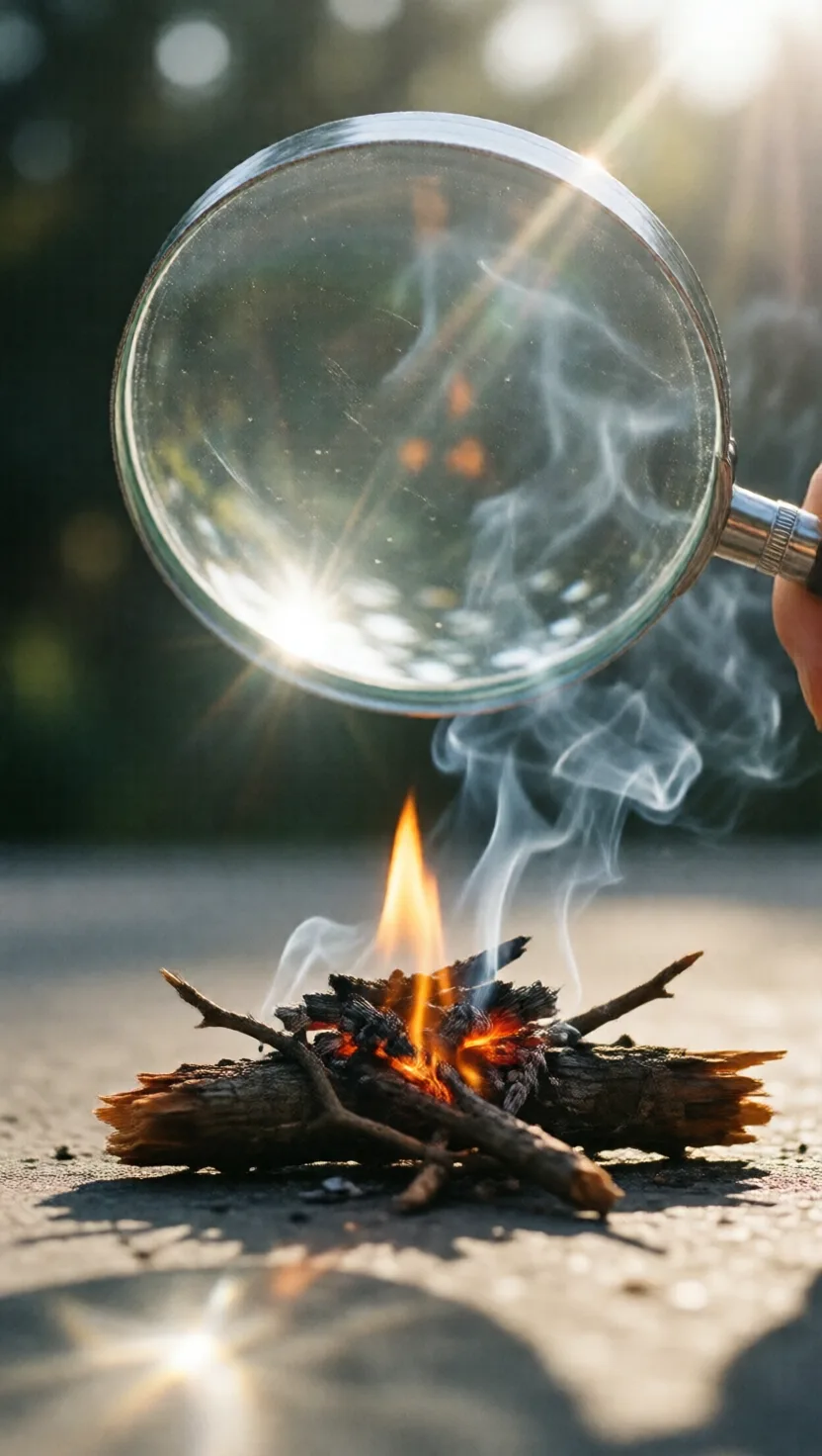 A lens can make fire from nothing but sunlight