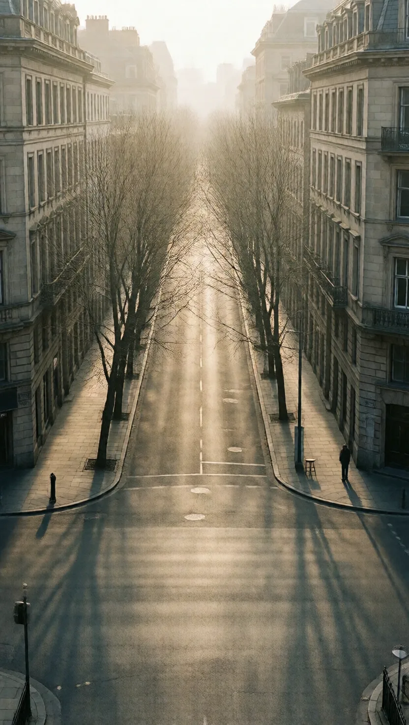A busy boulevard that looks deserted - one man stood still