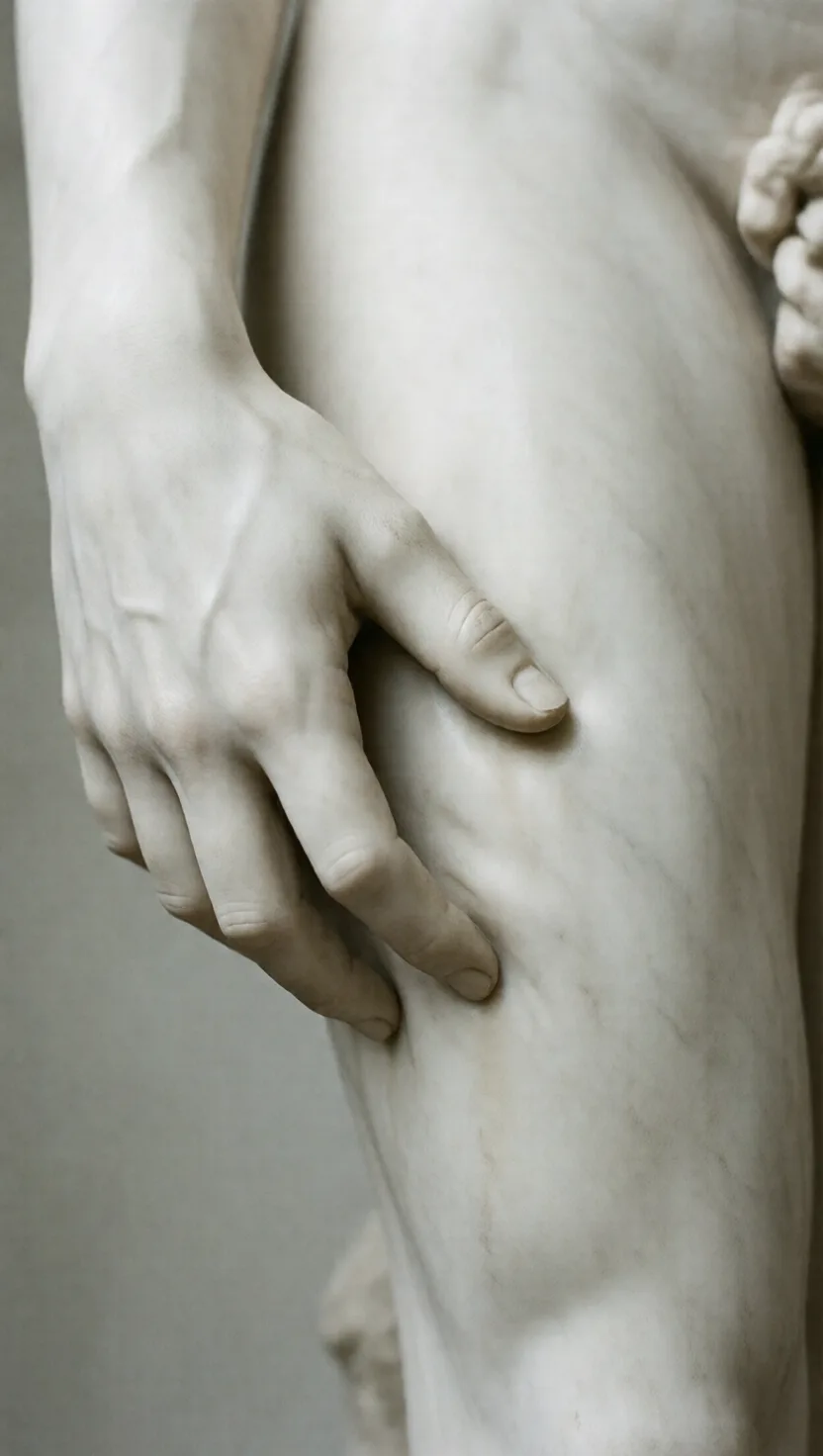 He carved marble fingers that sink into a thigh