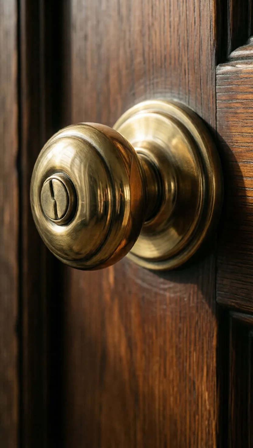 A brass doorknob disinfects itself