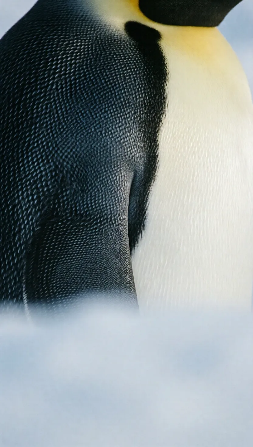 A penguin wears feathers, not fur
