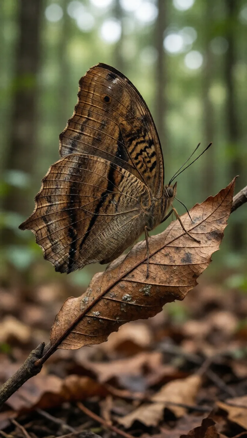 Wings closed, it becomes a dead leaf - veins and all