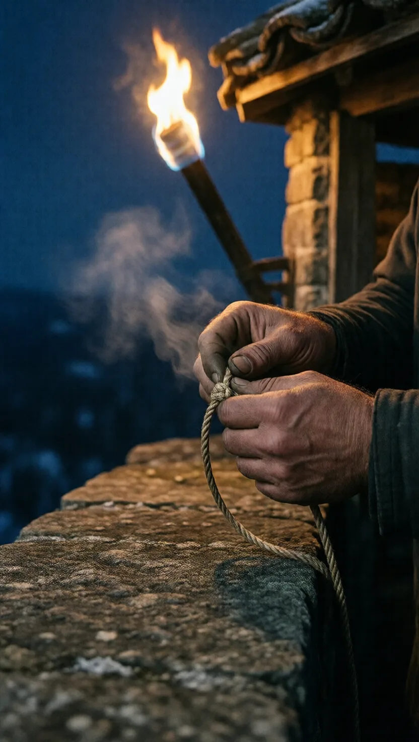 At every post, the same ritual: re-tie the cord