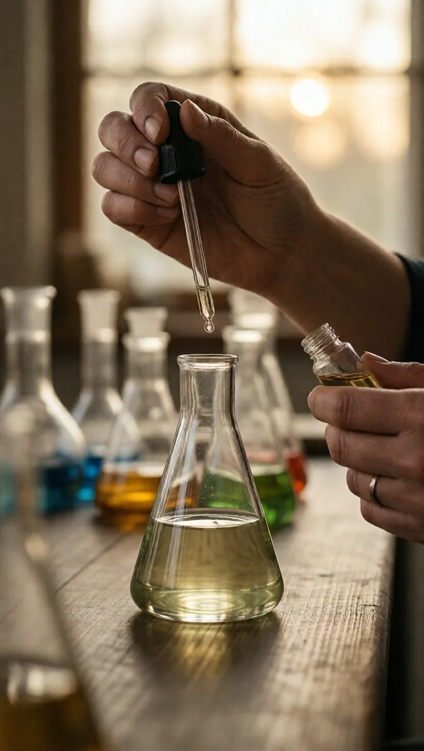 The question in her hand decides which vials pull